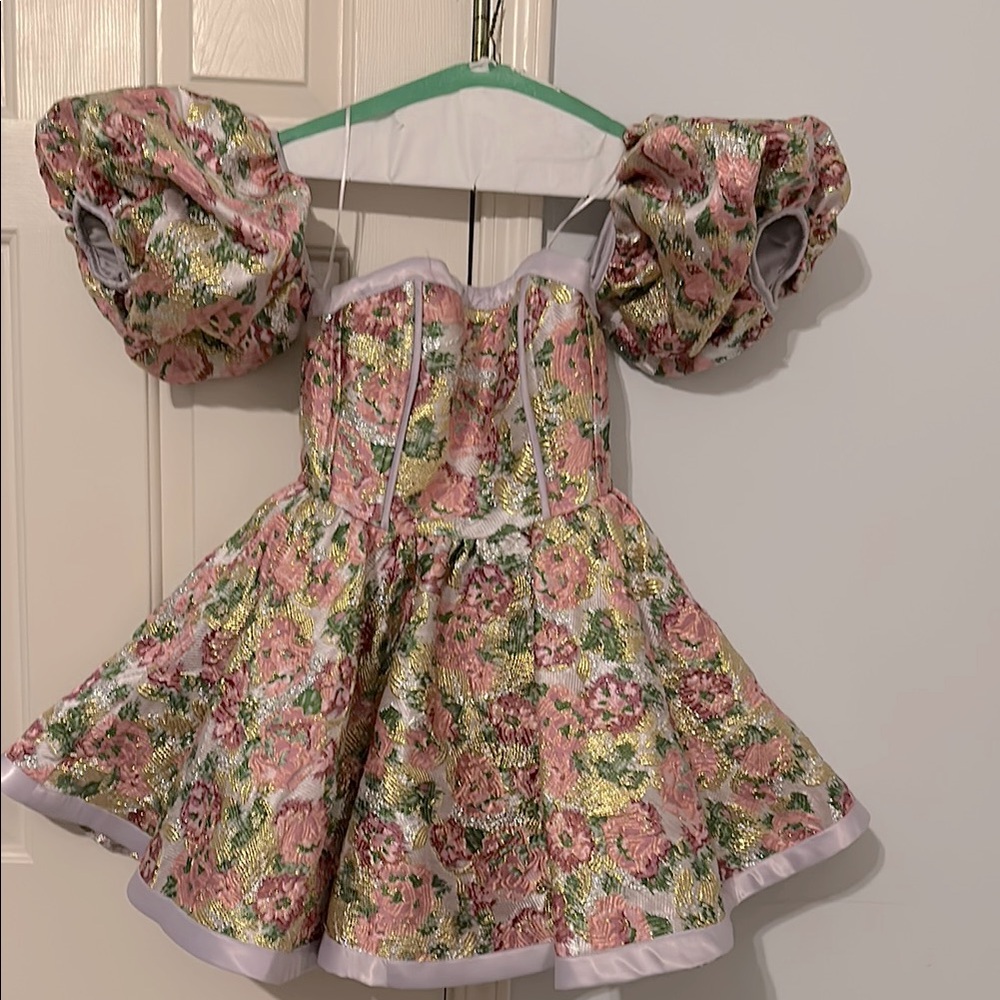 Floral Metallic Puff Sleeve Dress
